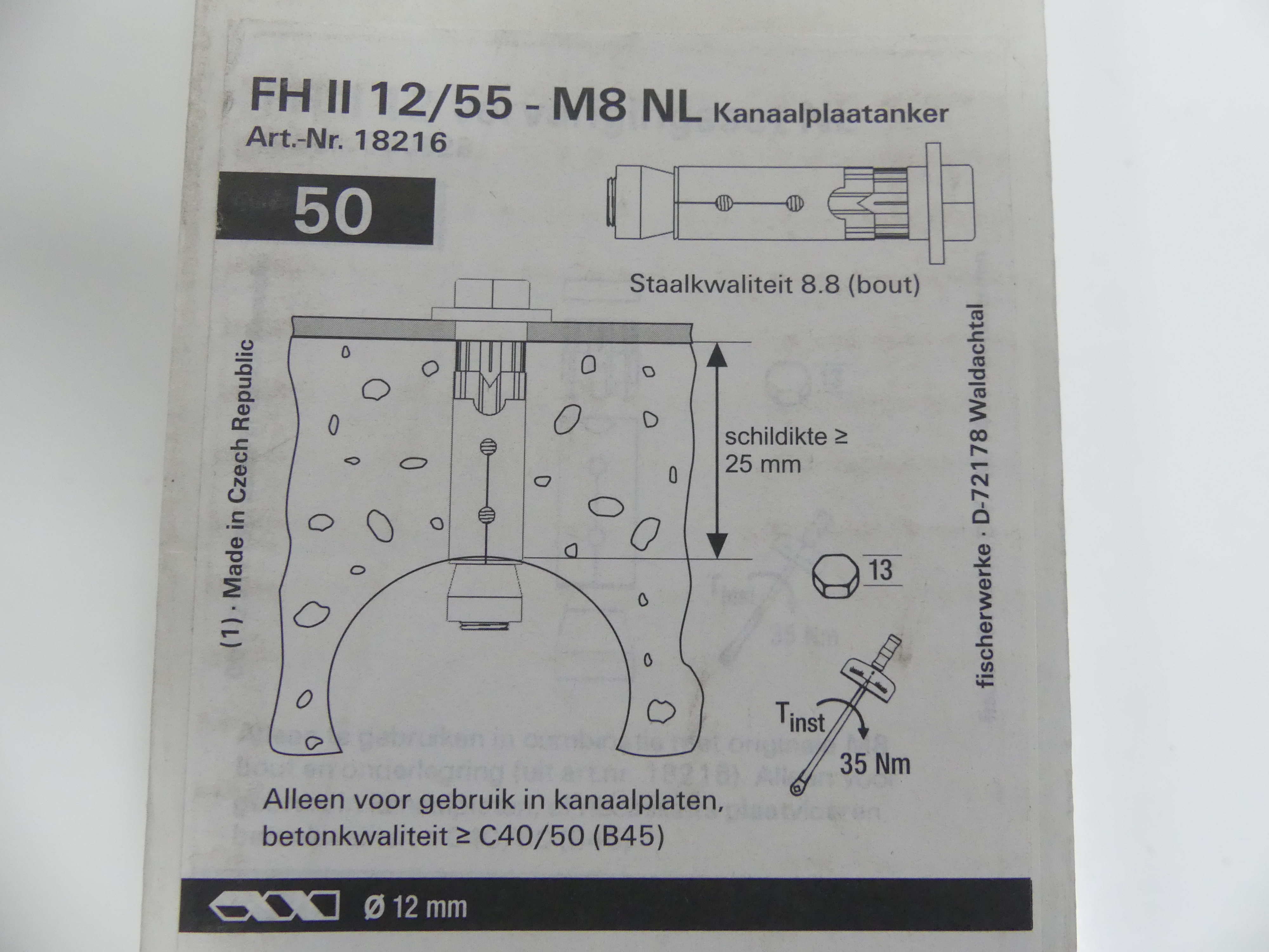 2x50 stuks Fischer kanaalplaatankers FH II 12/55 - M8 NL  