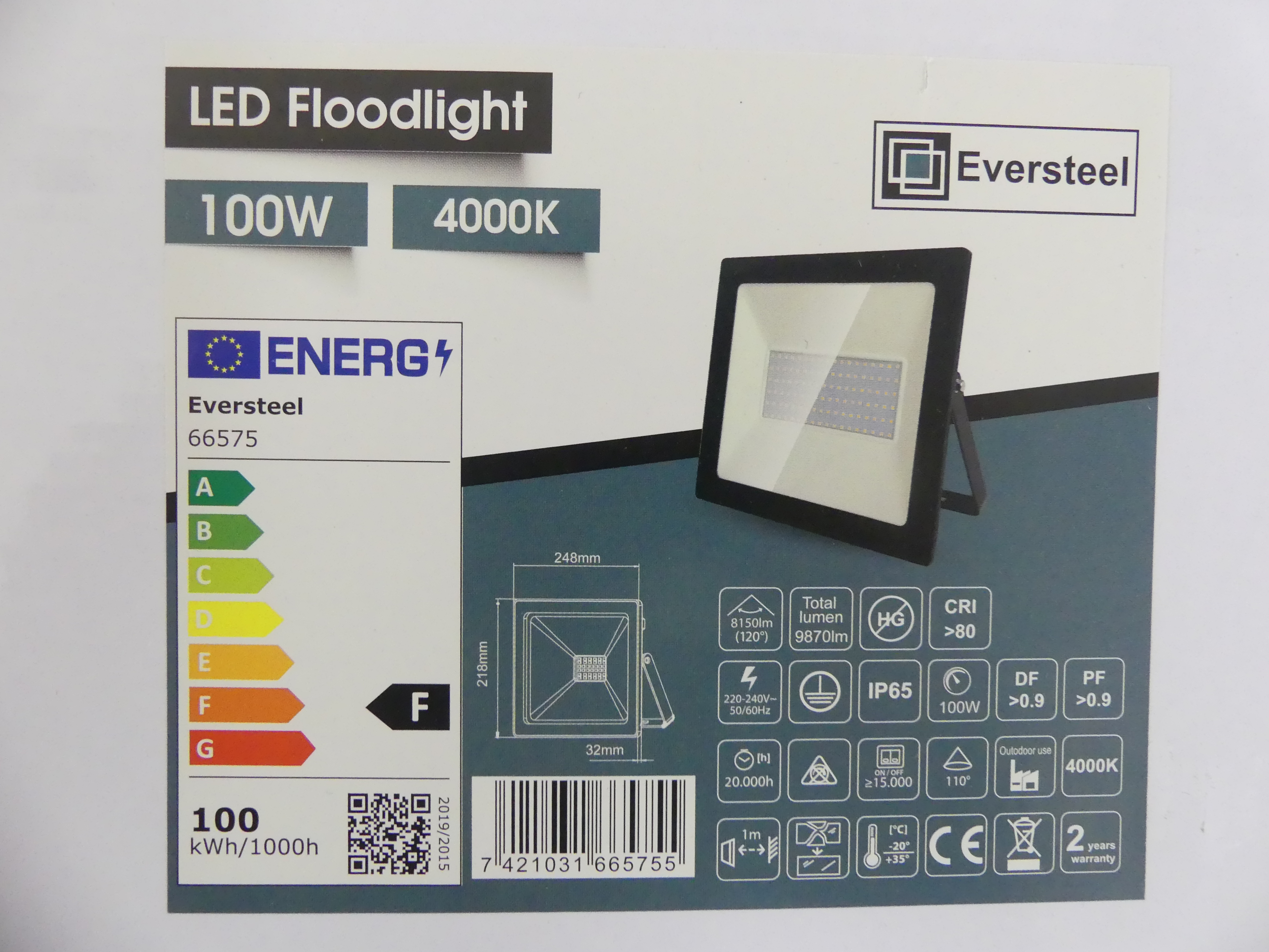 1x Eversteel LED breedstraler 100 watt  