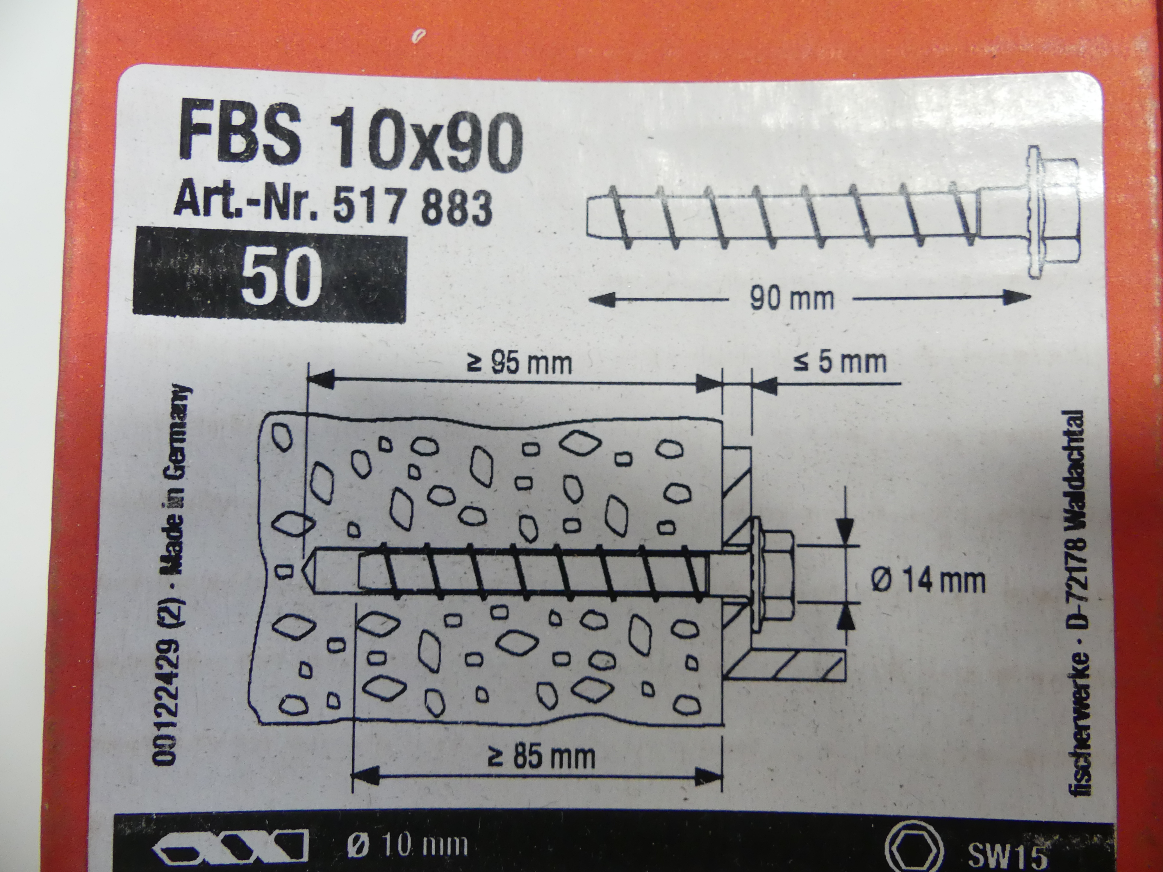 2x 50 stuks Fischer FBS 10x90 betonschroeven 