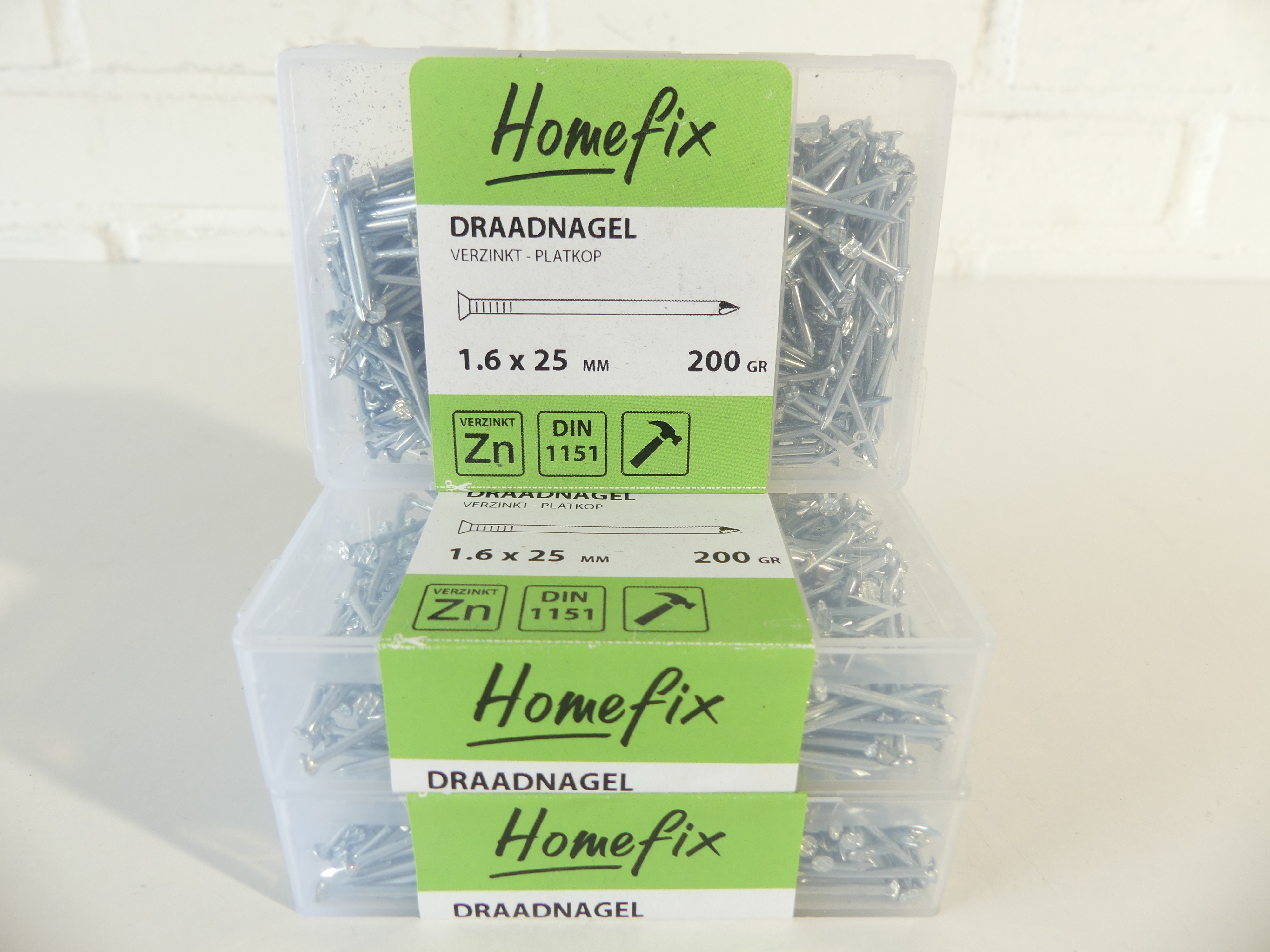 3x Homefix draadnagels 1.6x 25 mm 200 gram