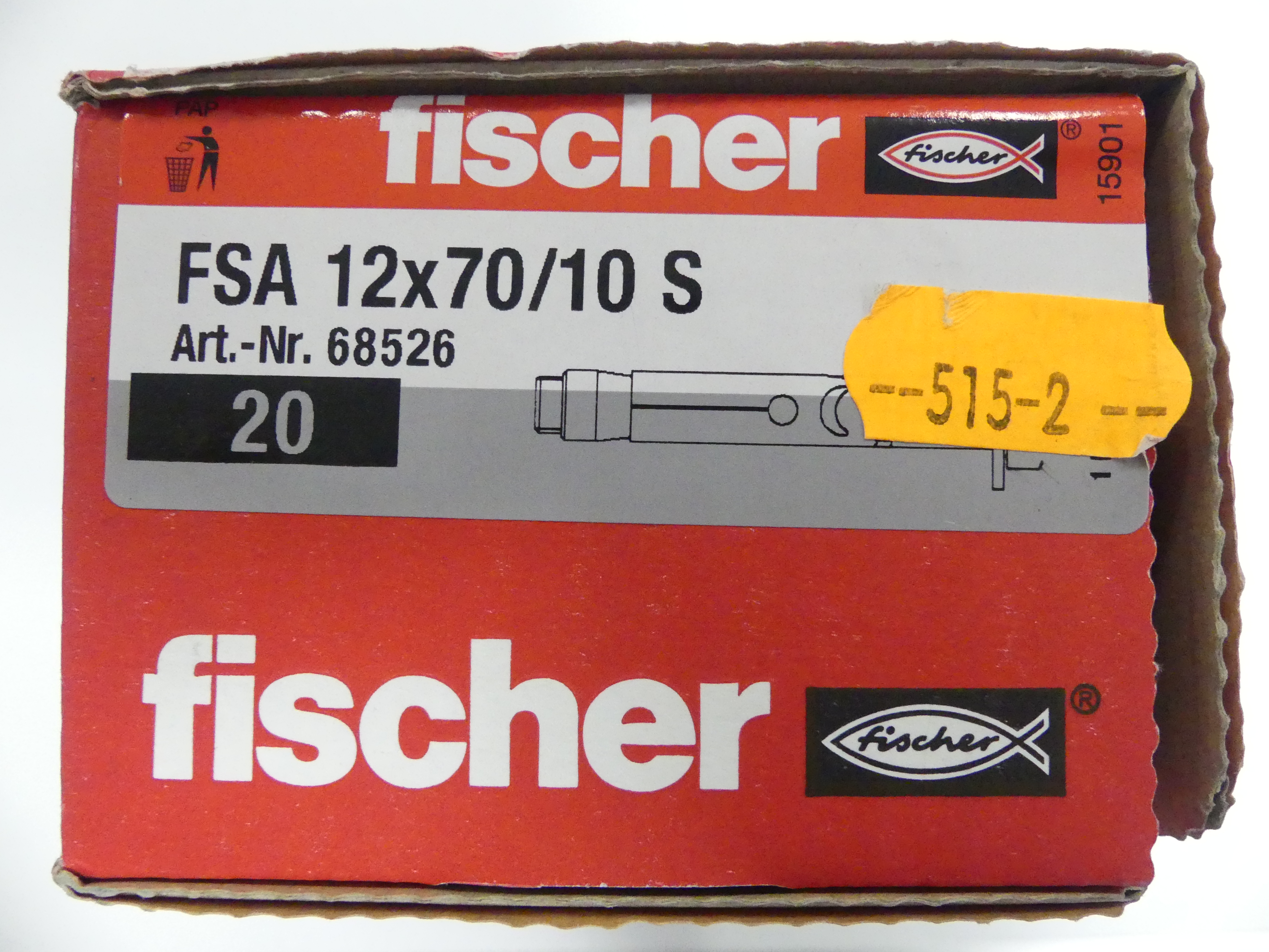 20 stuks Fischer FSA12x70/10S hulsankers met tapbout verzinkt
