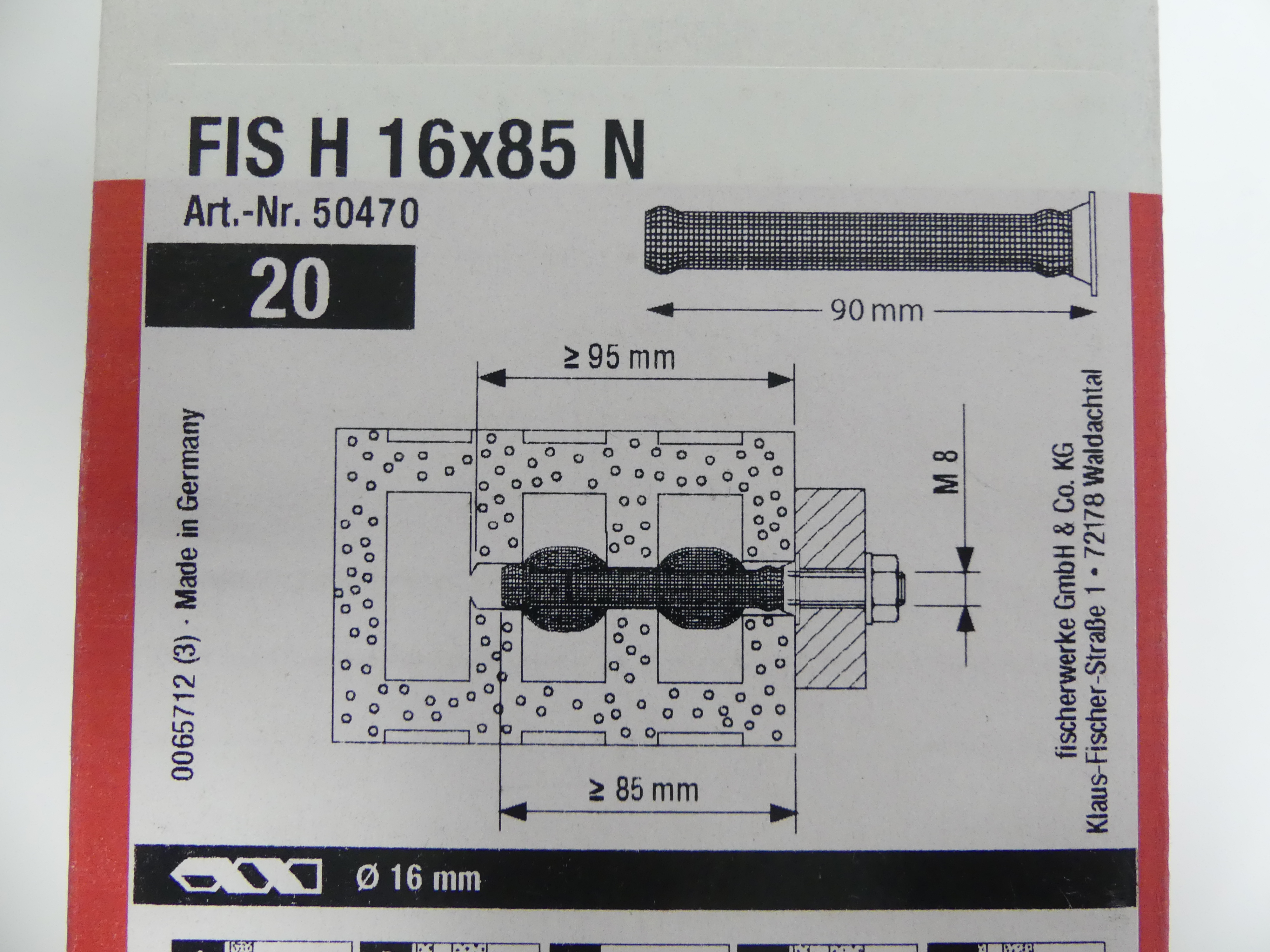 19 stuks Fischer FIS H 16x85 N injectiehulsen