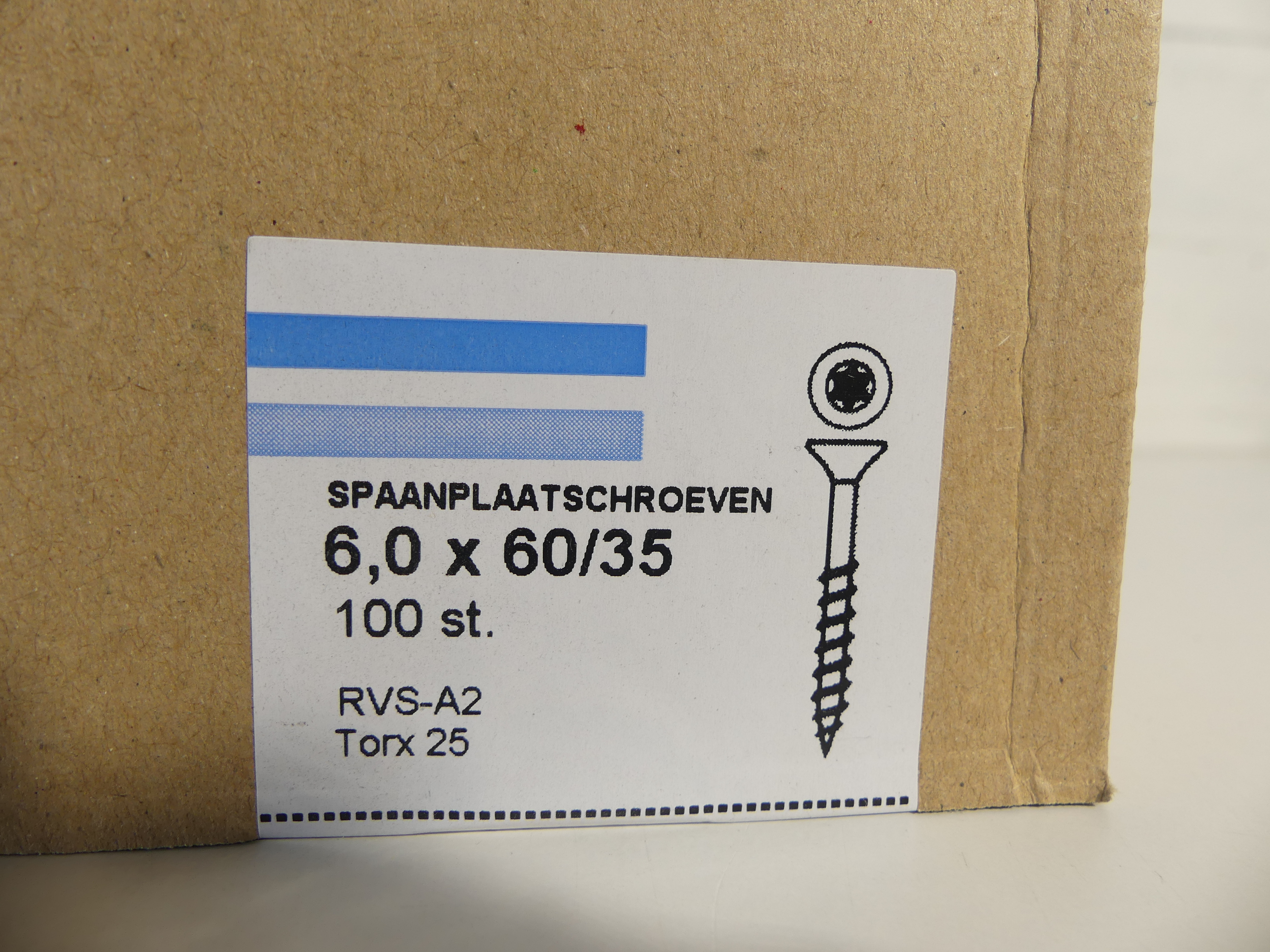 4x Spaanplaatschroeven RVS Torx in diverse maten